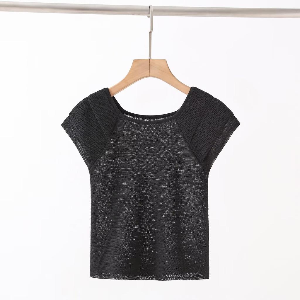 2026 Summer Women's Fashion Versatile Elegant Round Neck Knit Sweater Solid Color Casual Top