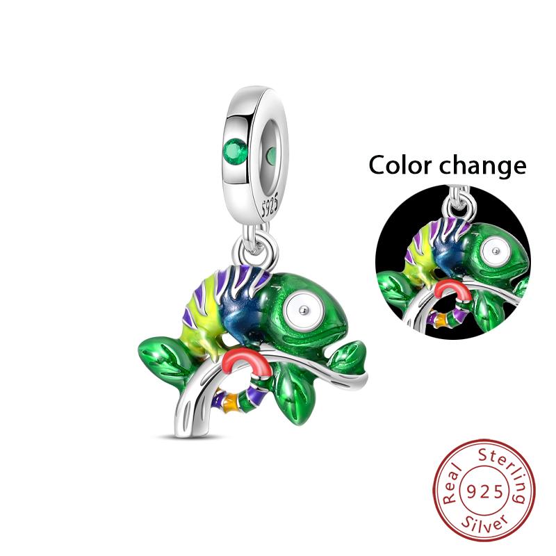 100% Copper Colorful Chameleon Animal Charms Beads Fit Qikaola Original Bracelets Diy Birthday Jewelry Making