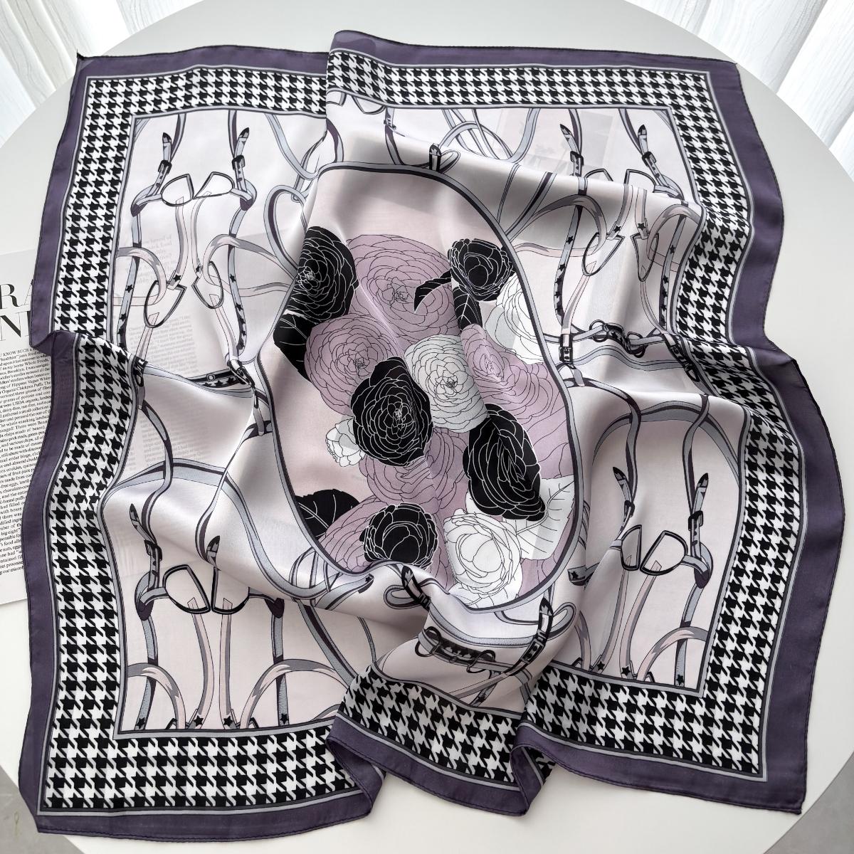 

Luxury Faux Silk Square Scarf For Women Bandanas Fashion Lady Hairband Female Floral Neckerchief Hijab Tie Bag Ribbon