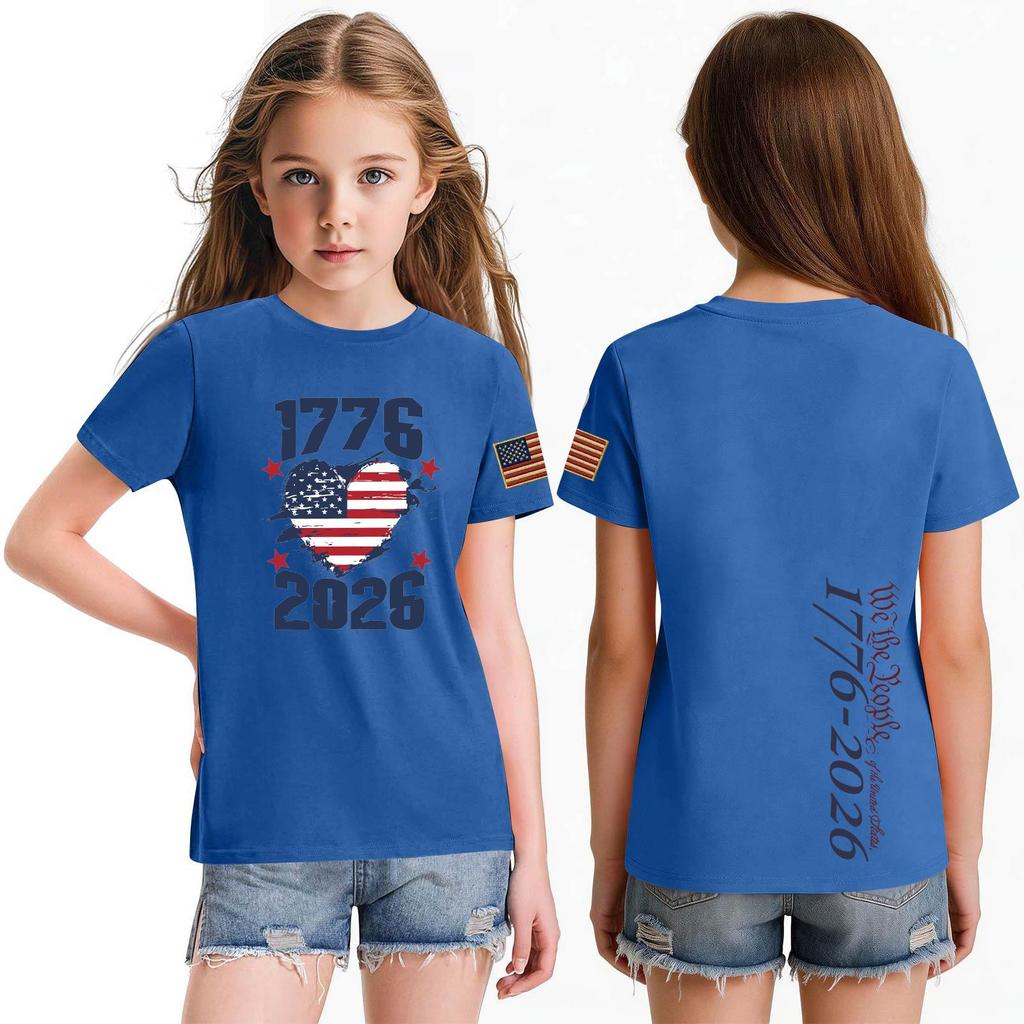 Fashionable Round Neck Short Sleeve Work Clothes Printed Tops For KID Summer Tops