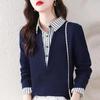 Spring and Autumn Korean Fashion Western Style Fake Two-piece Shirt Women's Long-sleeved Sweater  Sweater Top Bottoming Shirt
