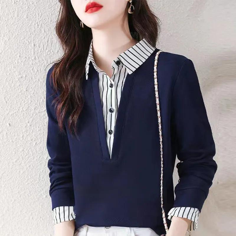 Spring and Autumn Korean Fashion Western Style Fake Two-piece Shirt Women's Long-sleeved Sweater Sweater Top Bottoming Shirt