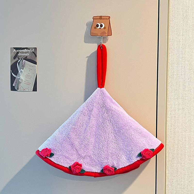 Rose Hand Towel Soft Hanging Type Quick Drying Absorb Water Bathroom Thickened Absorbent Wipe Cloth Bathroom Kitchen Use