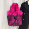 Women Luxury Faux Fur Leather Tote Bag Large Capacity Shoulder Crossbody Handbag