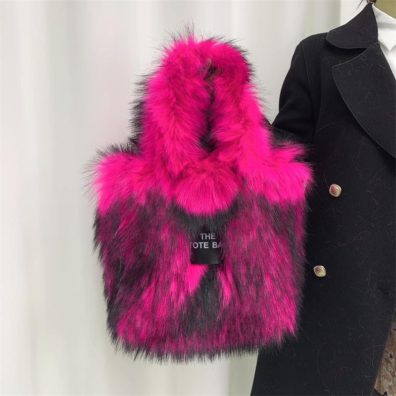 Women Luxury Faux Fur Leather Tote Bag Large Capacity Shoulder Crossbody Handbag