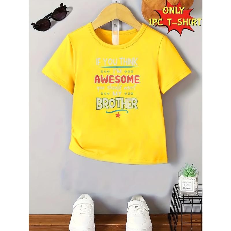 European sizes Boys' T-Shirt with The Phrase 'IF YOU THINK I'M AWESOME' Print in a Creative And Versatile Round Neck Design