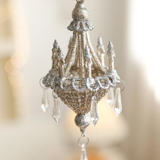 Glitter Chandelier Ornament 7 Inch Sparkling Acrylic Chandelier Christmas Tree Ornaments with Faux Crystal for Trees Doors Holiday Home Decor