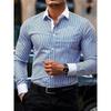 Men Long Sleeve Vertical Stripe Dress Shirt Contrast Collar Casual Formal Top