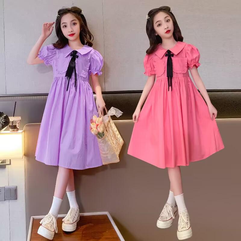 

Girls Summer Puff Sleeve Western College Princess Dress 150 cm фиолетовый