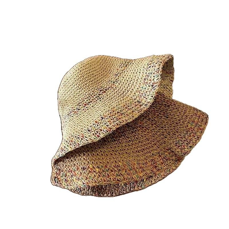 Rainbow Hand-woven Straw Hat Women's Summer Hollow Sunscreen Visor Breathable Spring and Autumn Vacation Wind Wide Brim Woven Hat Women