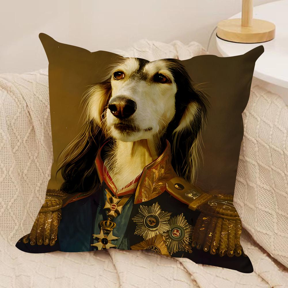 Renaissance Royal Dog Cushion Cover Silky Short Plush Invisible Zipper Dustproof Sofa Pillow Case for Home Decor