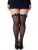 1 Pair Women'S Black Bow Sheer Sexy Spring Summer Thin Thigh High Stockings, Valentine'S Day Gift, Bow Decoration Design, Suitab