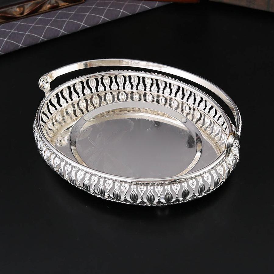 Vintage Silberfarbene Metall-Servierplatte mit Griff Snacks Süßigkeiten Aufbewahrungskorb für Hochzeit Zuhause Geburtstagsparty