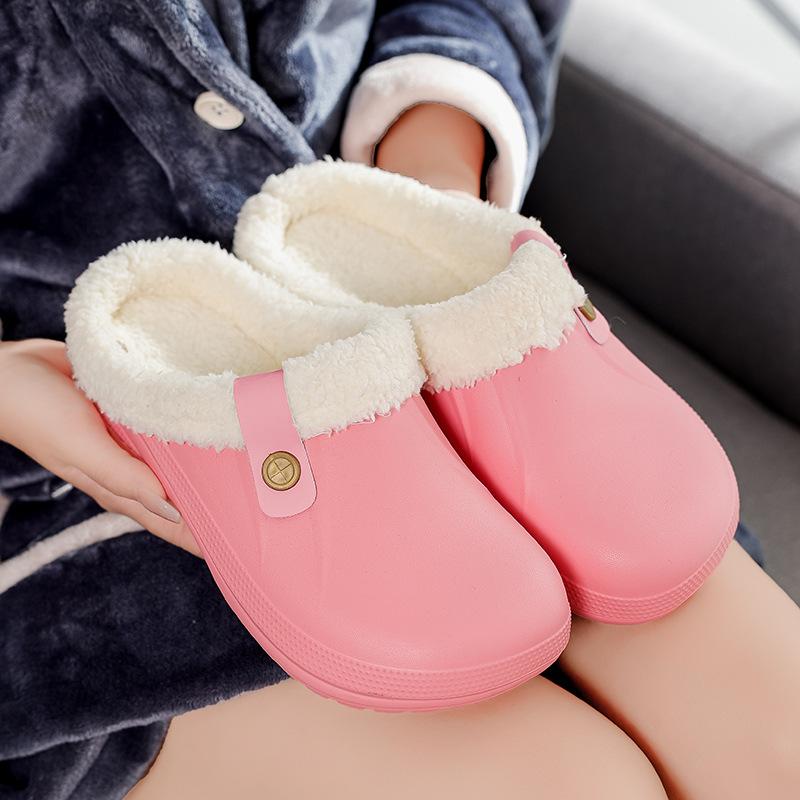 Fashion Unisex Waterproof Slip-Resistant House Slippers Indoor/Outdoor Boots Chunky Sole Non-Slip Warm Plush Platform Shoe for Men Women