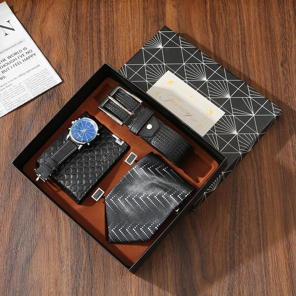 Premium Men's Souvenir Gift Set Custom Logo Leather Wallet Belt Watch Sunglasses 4-Piece Valentine Birthday Luxury Box