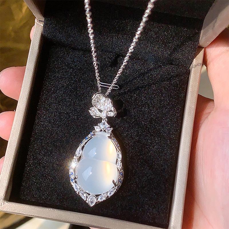 Jewelry Pendant Inlaid With White Ice Chalcedony Gourd Necklace Temperament Jade Pendant Pendant Female