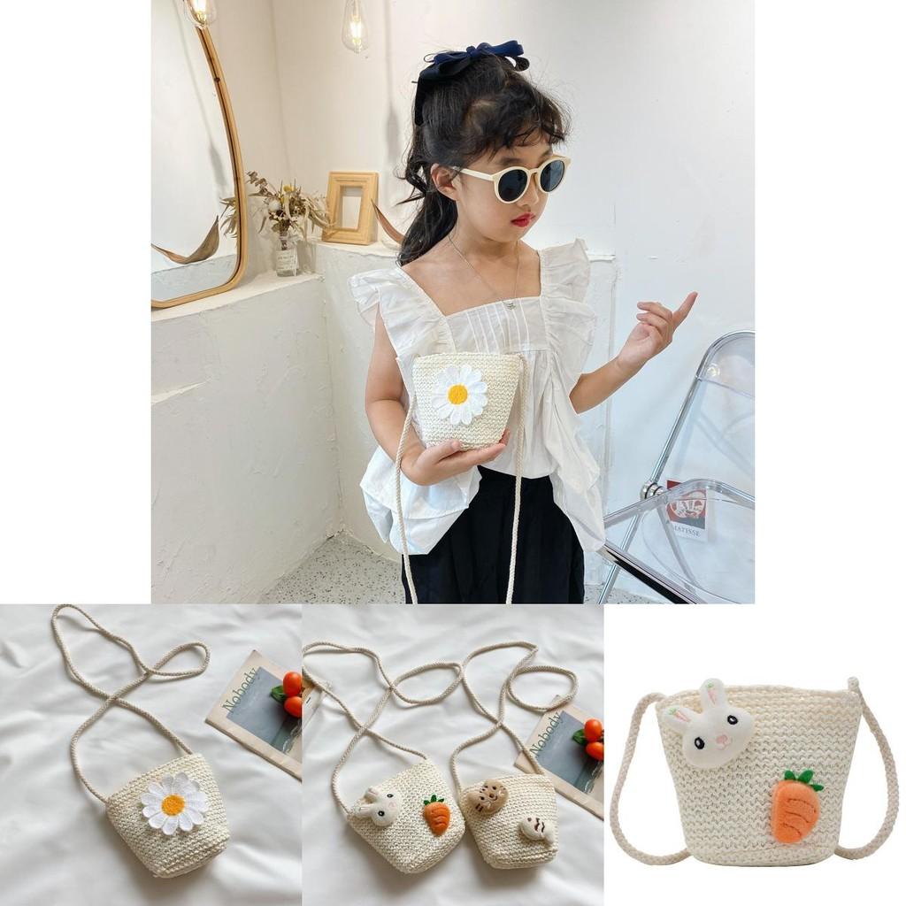 Adorable Cartoon Princess Childrens Bag Lightweight Breathable Woven Shoulder Purse For Girls With Bunny Design