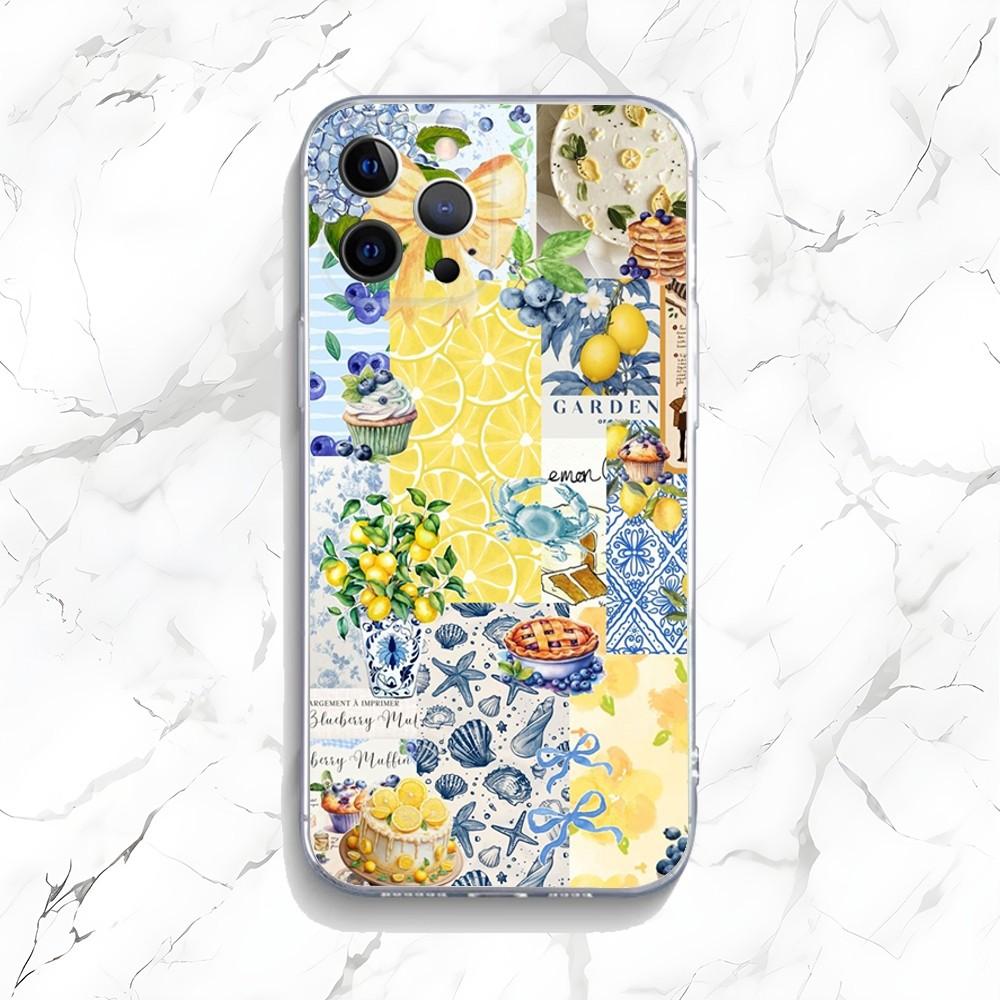 Mediterranean Style Seafood and Lemon Phone Case for iPhone 17 16 15 14 13 12 11 Series Pro Max Plus Double Layer Protection