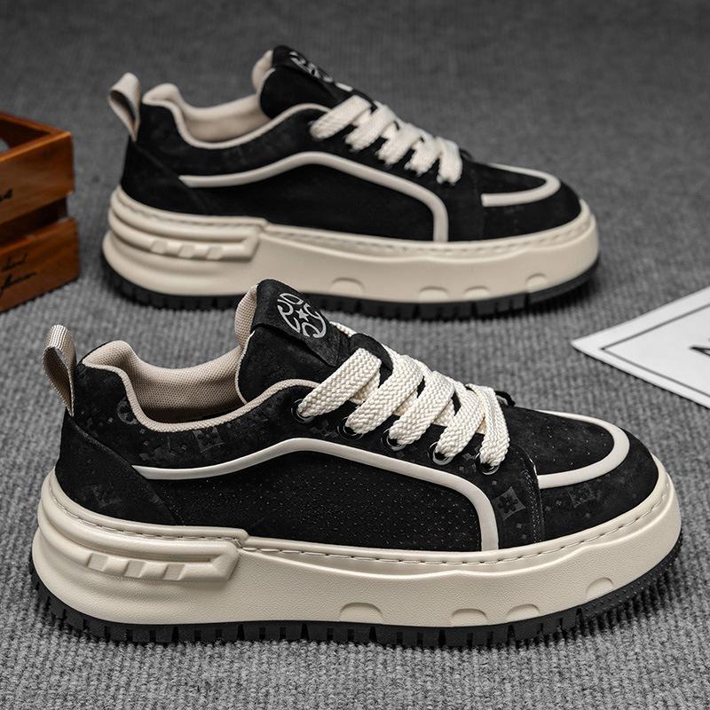 Herrenschuhe Herbst Weizenfarbe Retro Erhöhung Flip Lederschuhe Teenager Studenten vielseitige Sportliche Freizeit Board Schuhe
