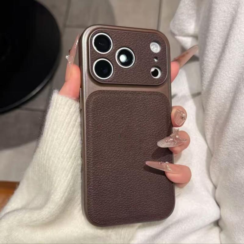 Hard Leather Plating Case for iPhone 17 Air 16 15 14 13 Pro Max Shockproof Matte Candy Color Armor Business Phone Cover