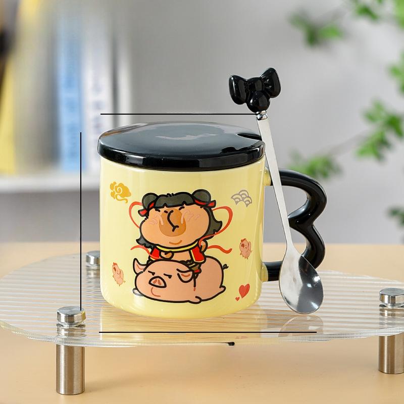 Kapibala Nezha Abstract Funny Cup Ceramic Mug with Lid with Spoon Personalized Creative Children's Drinking Cup