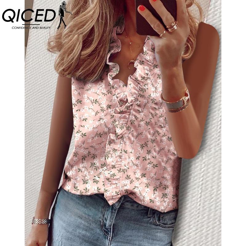 

QICED Women s Fashion Casual Sleeveless V Neck Blouses & Shirts XXL