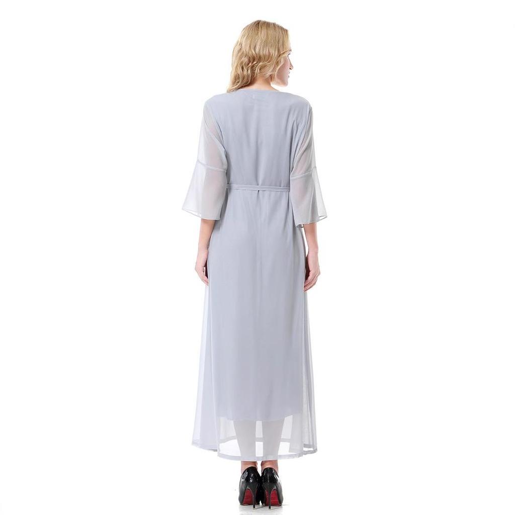 Women's Chiffon Round Neck Short Sleeve Ankle-Length Maxi Dress (Model: TH915)