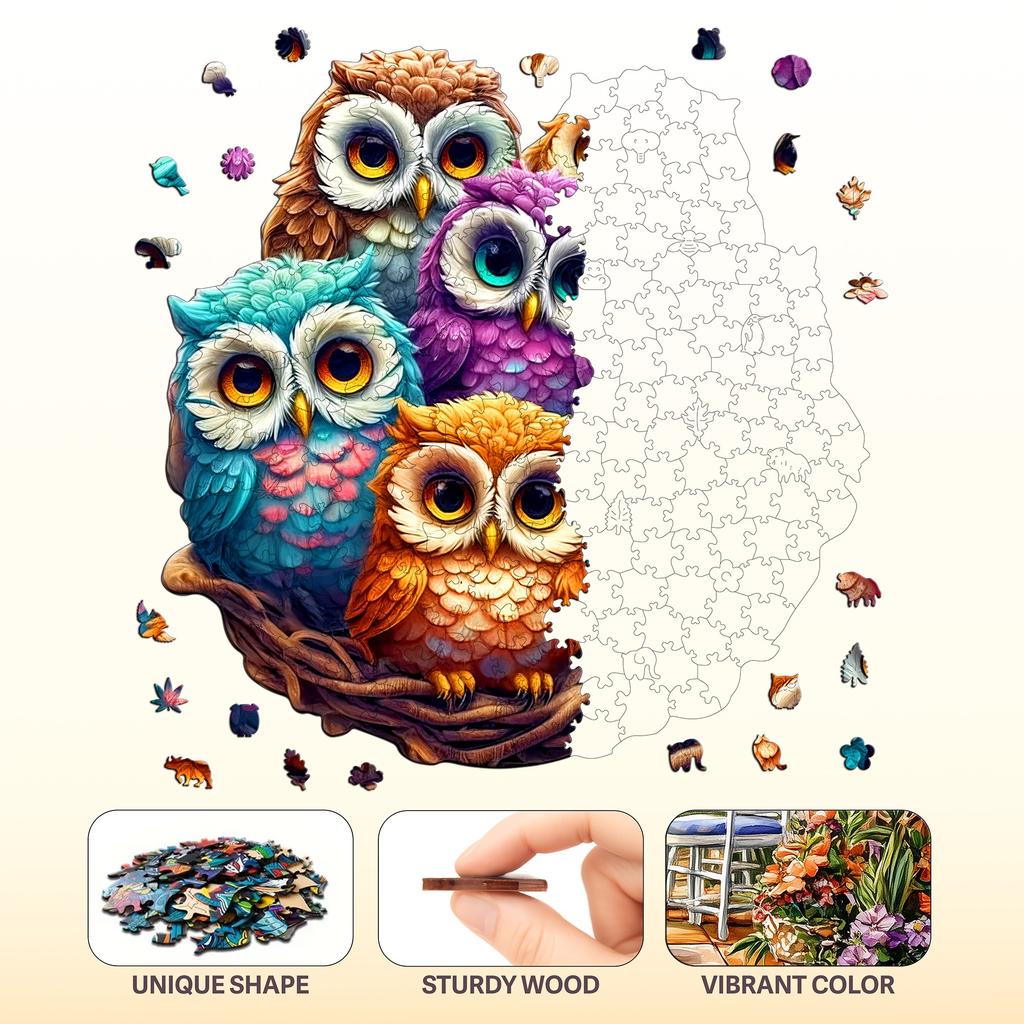 The Owl and Animals Theme Wooden Jigsaw Puzzle Wood Home Decor Painting Christmas and Halloween Gift Toy for Teen and Kid