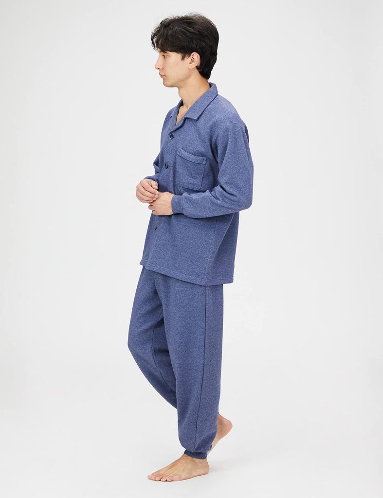 Gunze Long Sleeve Pajamas with Fleece Size M Men's Lining, Blue,