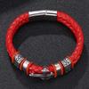 Braccialetti da uomo punk Braccialetti con polsini in pelle intrecciata rossa fortunata in acciaio inossidabile con ciondoli a forma di croce Braccialetti Regalo di gioielli di moda