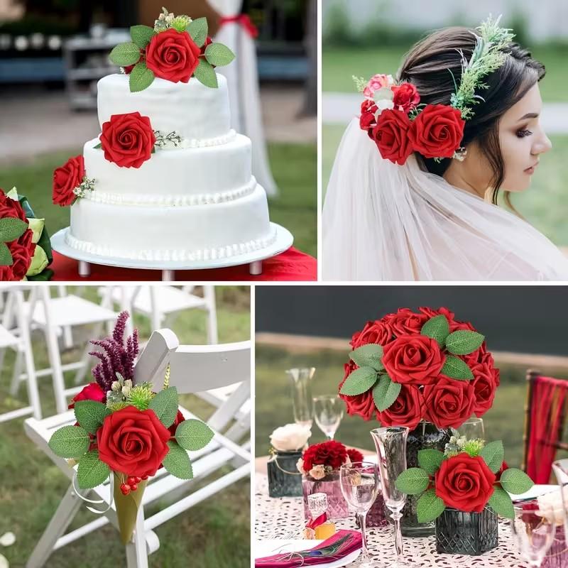25pcs Ultra-Realistic Artificial Roses with Stem, Elegant Decor for Home,Party,Wedding,for DIY Bouquets,Romantic Centrepieces