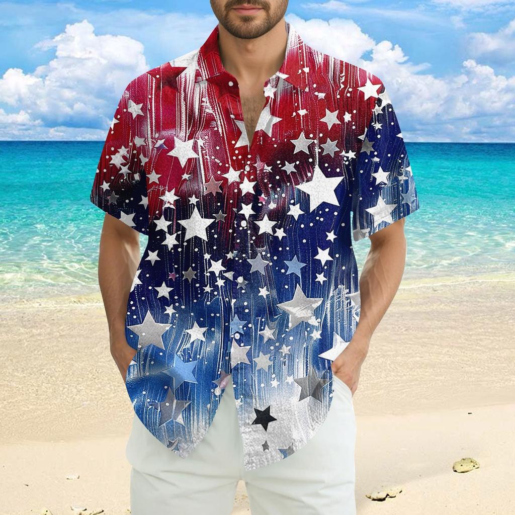 Men's Casual Casual Independence Day Print Short-sleeved Shirt