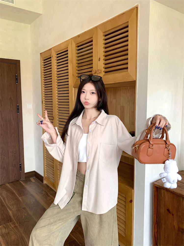 Plus Size Women's Retro Corduroy Shirt - Casual Long Sleeve BF Style for Spring & Autumn