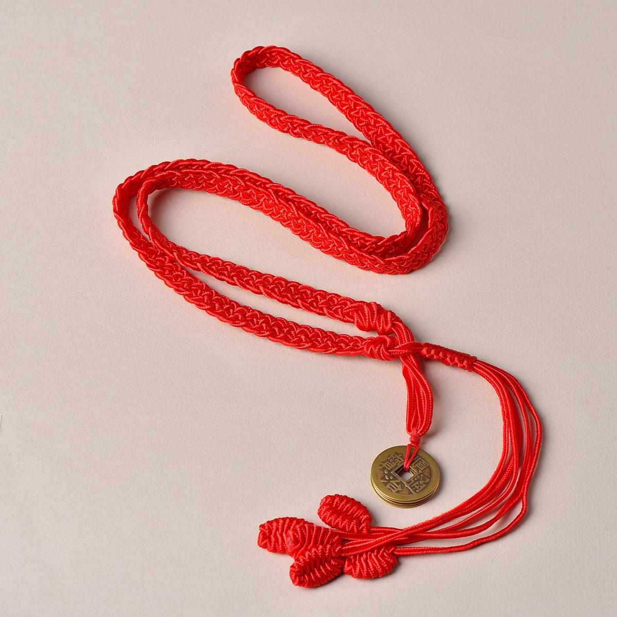 A Leaf Brings Wealth: Original Red Waist Chain for Fortune and Auspiciousness, New Red Waist Rope for Men and Women, Smooth Sailing Waist Circumference1Ruler