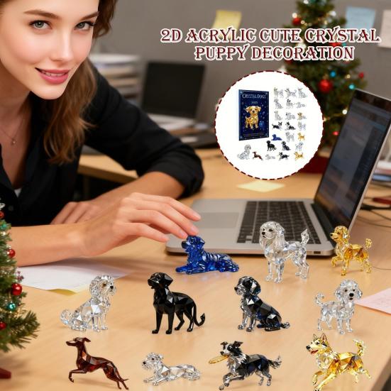 Faux Crystal Dogs Advent Calendar 2025 24 Day Countdown Box with Cute Acrylic Puppy Figures Christmas Tree Decor for Dog Lovers