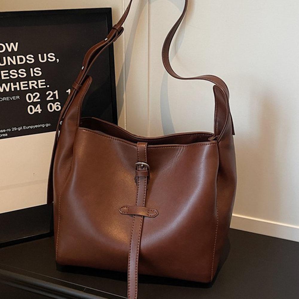 New Simple Design Solid Color Tote Bag Luxury PU Leather Womens Shoulder Bag Vintage Style Handbags for Women Use Purse