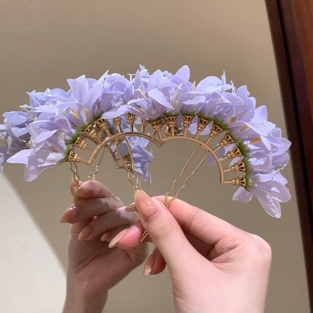 Sweet Large Flower Hair Stick Bohemian Fairy Chinese Style Side Clip Hairpin Simulation Flower Thai Hair Fork Bridesmaid