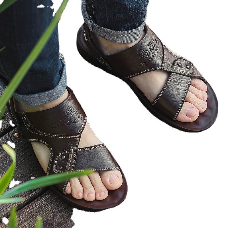 Größe 44 Sommer Leder Sandalen Herren Strandschuhe Freizeit Urlaubsschuhe Dicksohlige Bequeme Atmungsaktive Rutschfeste Hausschuhe