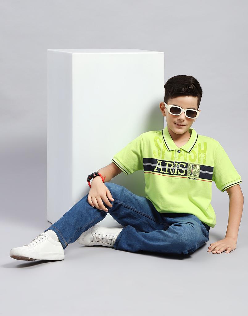 MONTE CARLO Boys Printed Green Polo Neck Half Sleeve T-Shirt