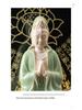 Ceramic Seated Guanyin On Lotus with Light Ring and Anjali Mudra for Home Decor