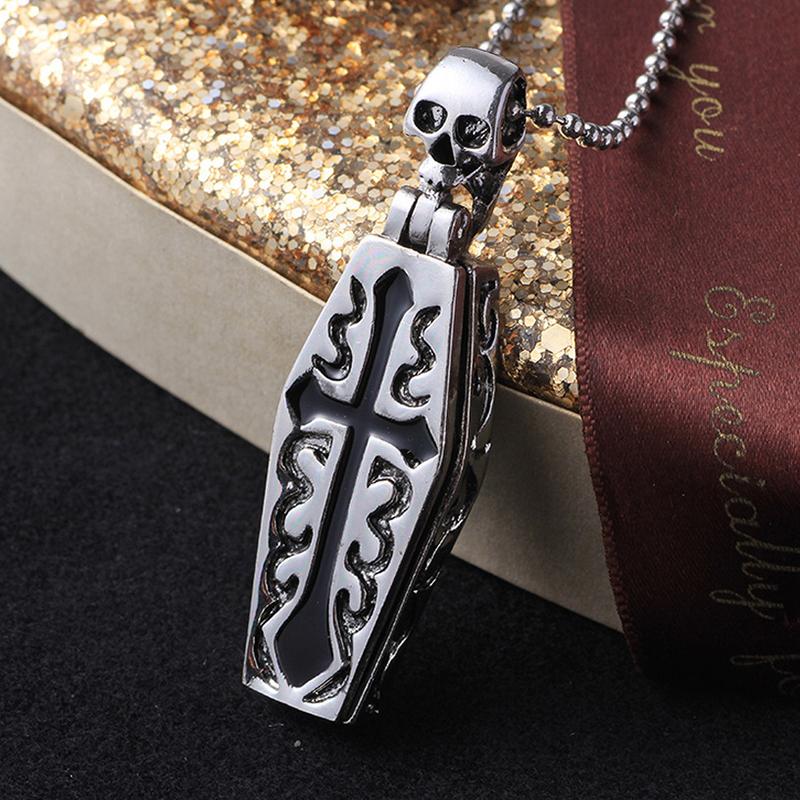 

Coffin Skull Pendant Necklace For Men Women Vintage Hip Hop Copper Color Stainless Steel Box Chain Neck Jewelry Halloween Gifts