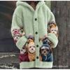 Womens 3D Cat Print Hooded Cardigan Sweater Coat Long Sleeve Thick Casual Outerwear