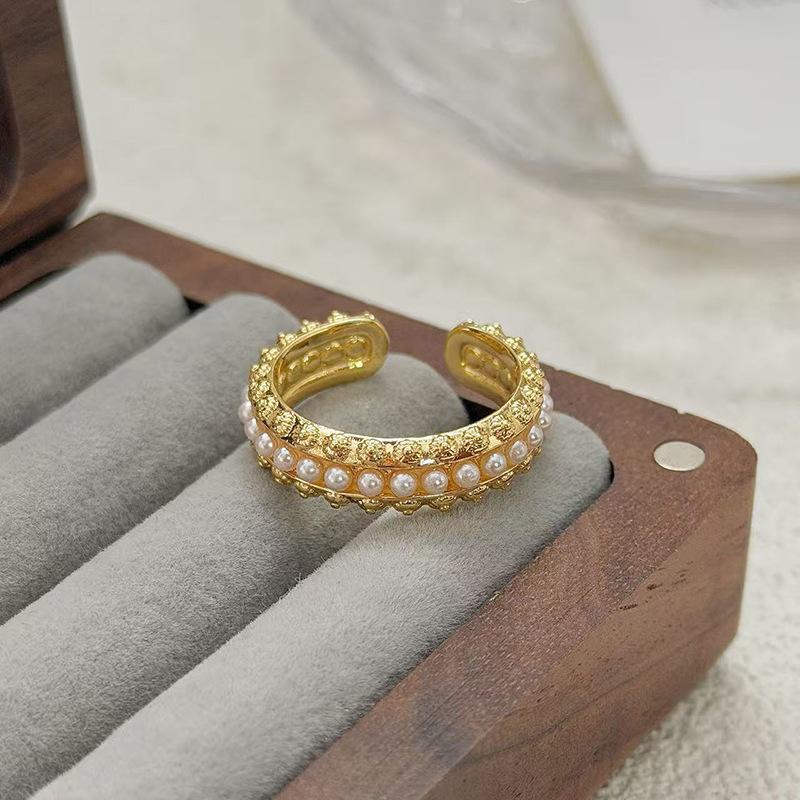 Diamond-Set Retro Light Luxury High-End Medium And Ancient Style Imitation Opal Opening Adjustable Ring Ring