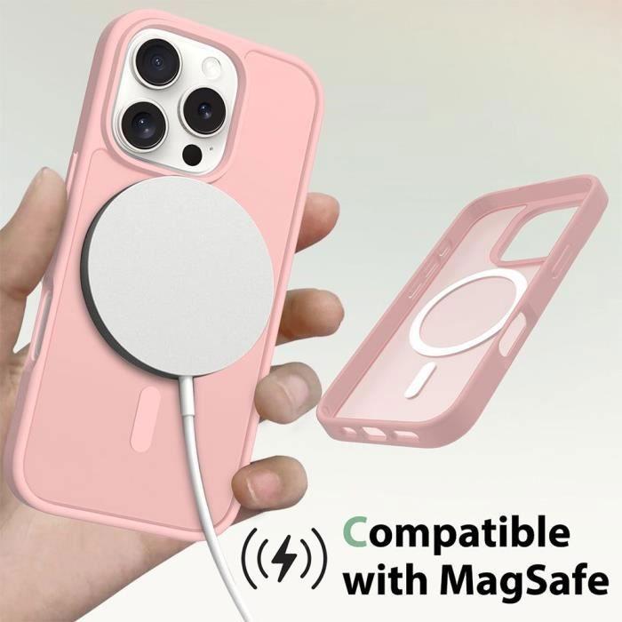 Coque de protection - BOOLING - iPhone 16 Pro - Protection hybride - Rose - Recharge sans fil