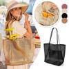Leisure Beach Tote Bag Large Capacity Shoulder Bag Breathable Hollow‑Out Mesh Handbag Lightweight Casual Vacation Shopping Bag