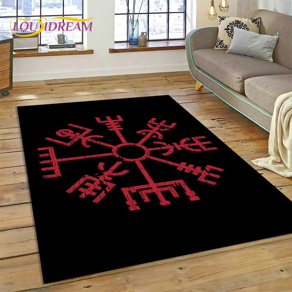 3D Nordic Viking Mythology Symbols Odin Cartoon Area Rug Large,Carpet for Home Living Room Sofa Doormat Decor,Non-slip Floor Mat