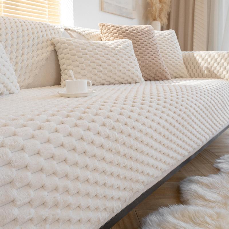 Stroking Cats Sofa Cushion Winter Thickened Non-Slip Plush Seat Cushion Modern Simple Beige Sofa Cover Towel Cover Cloth Winter