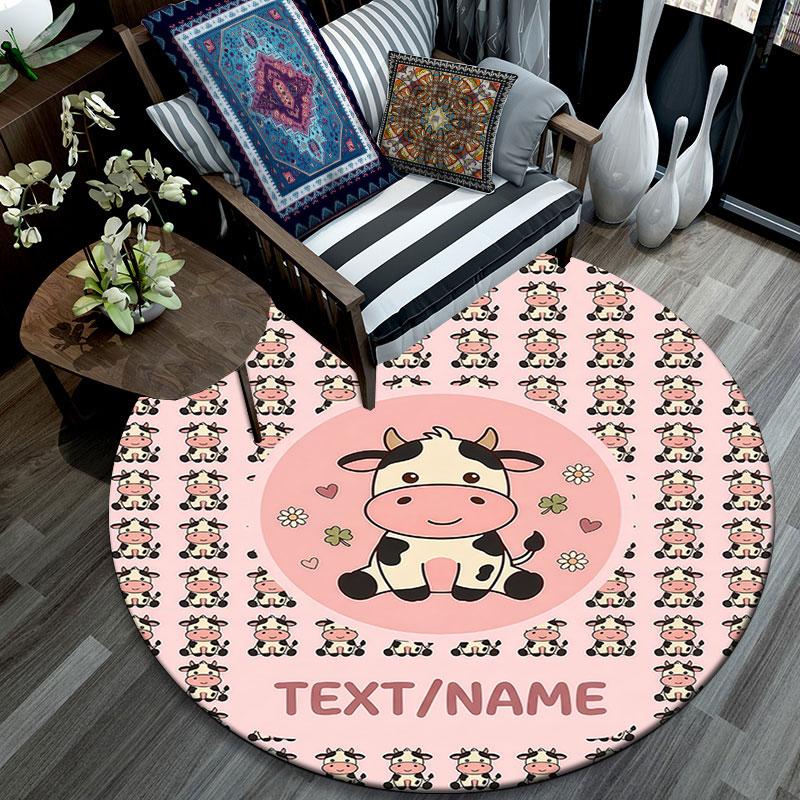 Custom Name,Kawaii Animal Pattern Art pattern round rug,Carpet Rug for Living Room Bedroom Playroom ,Non-slip Floor Mat,Holiday Gifts and Birthday Gif