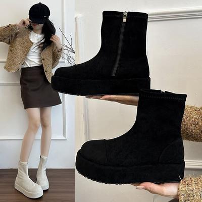 Shoes Muffin Thick-Soled Small Man Black Single Boots Suede Showing Feet Martin Boots Female Small