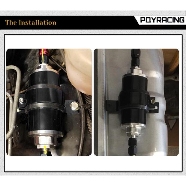 ID:58MM Universal Fuel Filter with Bracket with 2pcs AN6/AN8/AN10 Adaptor Fittings with 100micron Steel Element PQY5573+LS2511